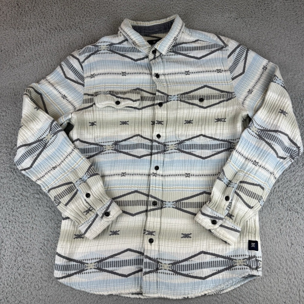 Roark Revival Shirt Mens Medium Blue Aztec Button Up Long Sleeve Travel Work